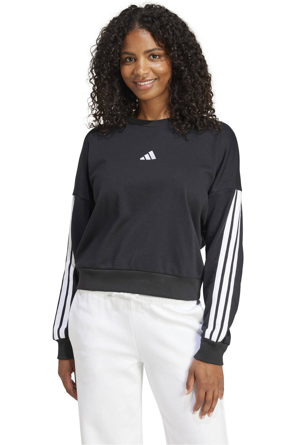 adidas sudadera mujer ESSENTIALS 3 STRIPES NEGRO vista frontal