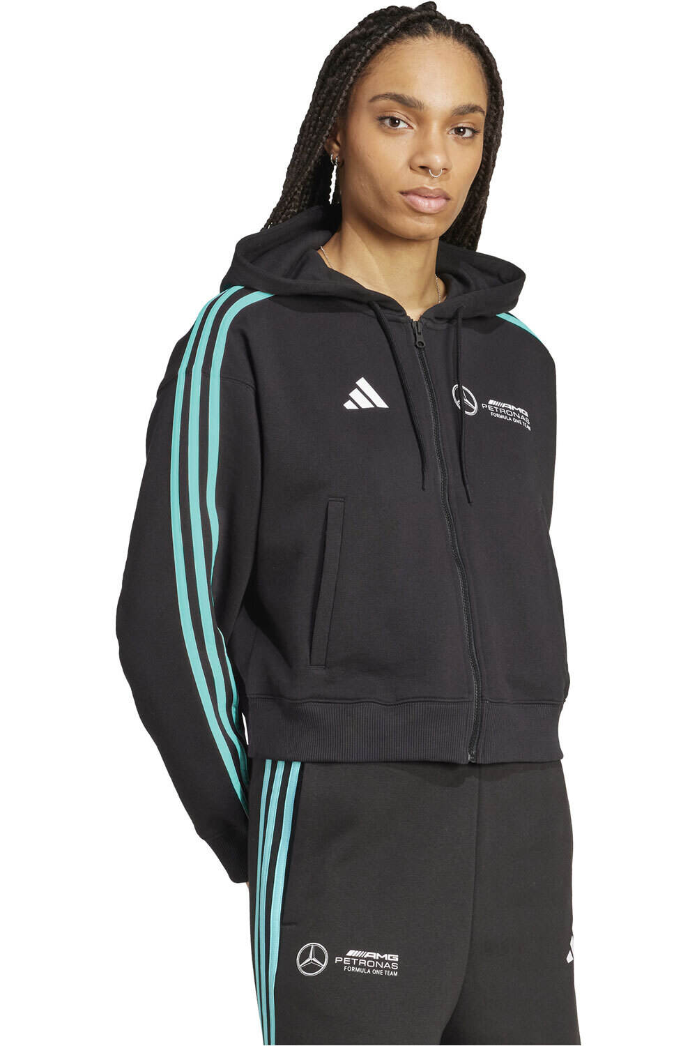 adidas sudadera mujer MERCEDES AMG PETRONAS F1 TEAM DNA NEGRO vista detalle