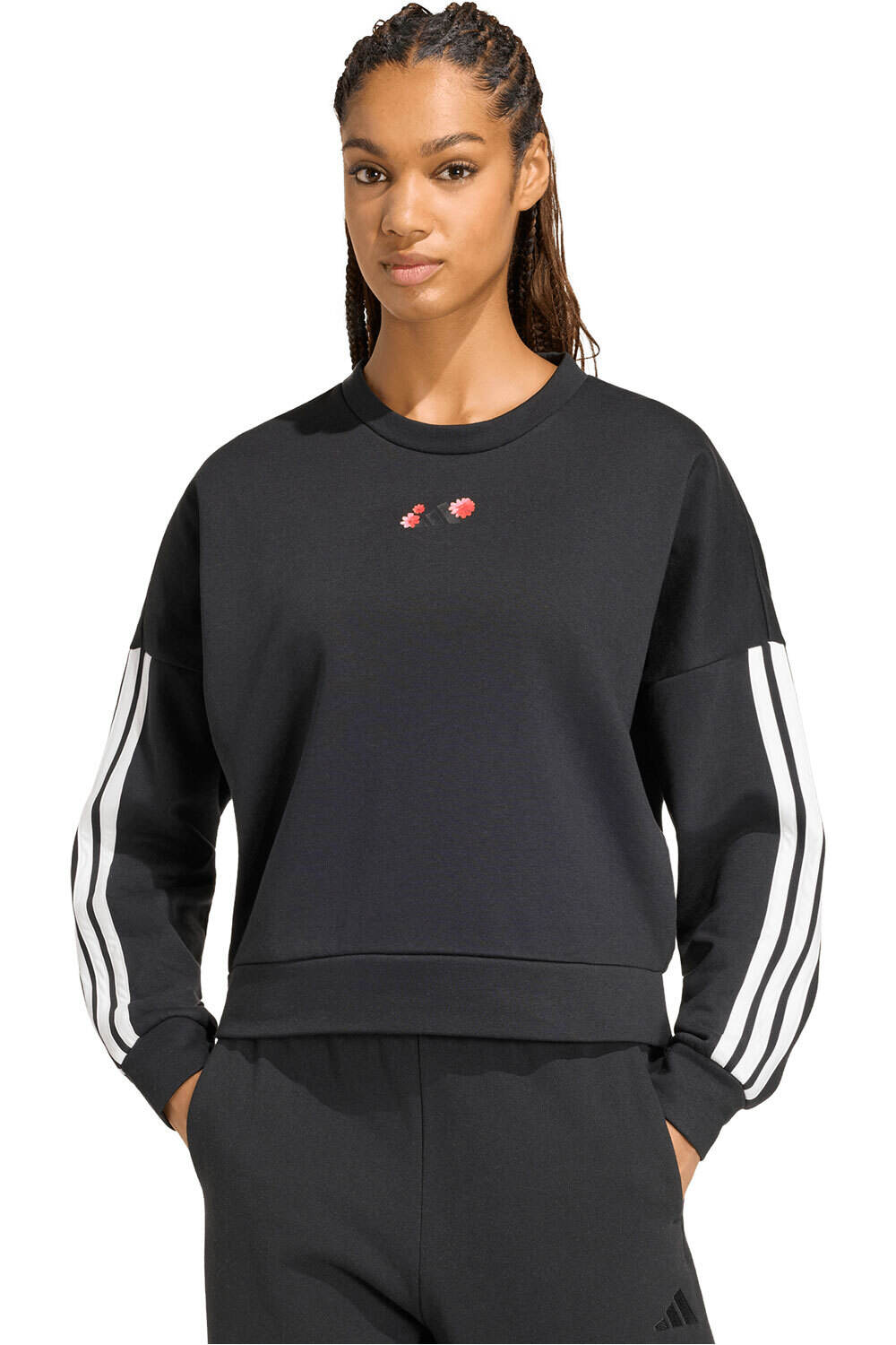 adidas sudadera mujer Sudadera Holgada Con Estampado Floral NEGRO vista frontal