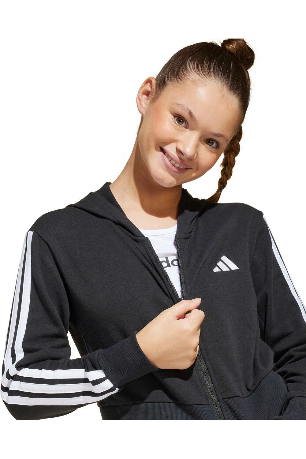 adidas sudadera niña ESSENTIALS 3 STRIPES NEGRO 03