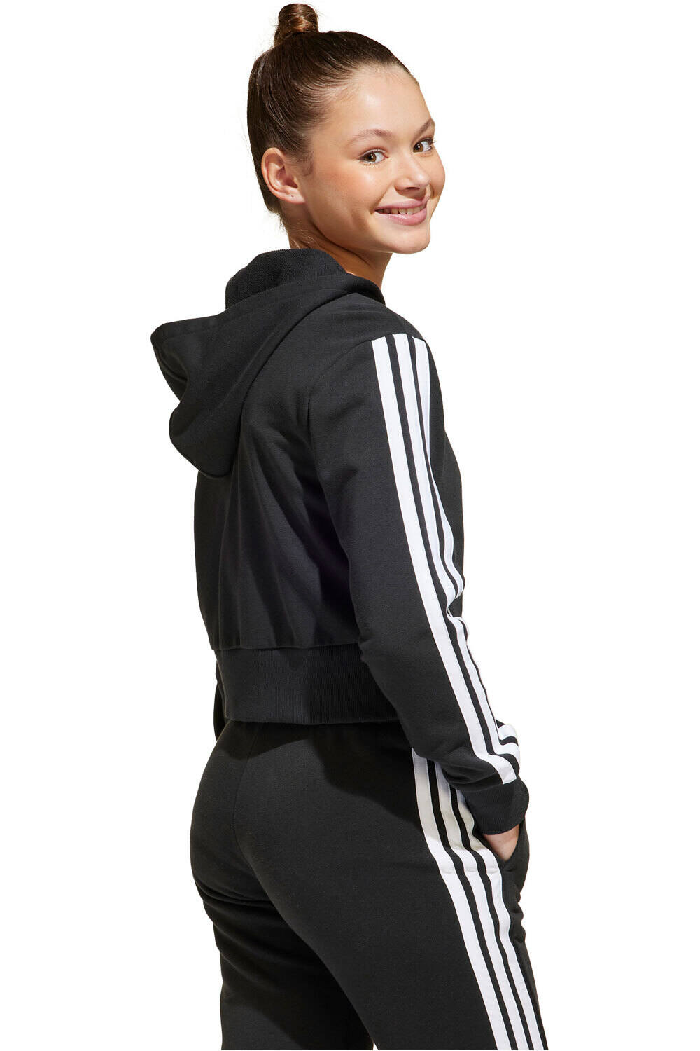 adidas sudadera niña ESSENTIALS 3 STRIPES NEGRO vista trasera
