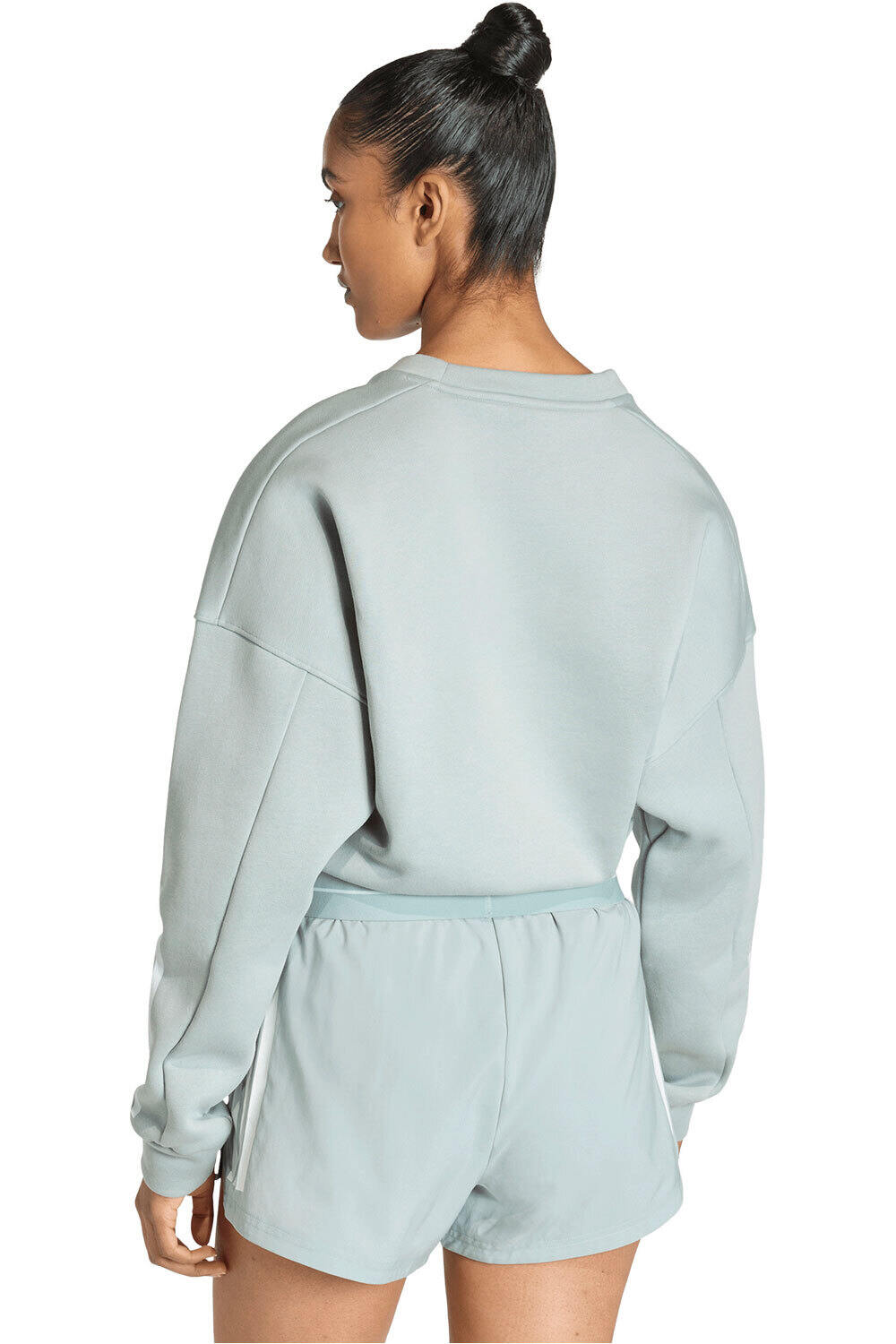 adidas sudaderas deportivas mujer HYPERGLAM 3-STRIPESPED CREW NECK AZUL vista trasera