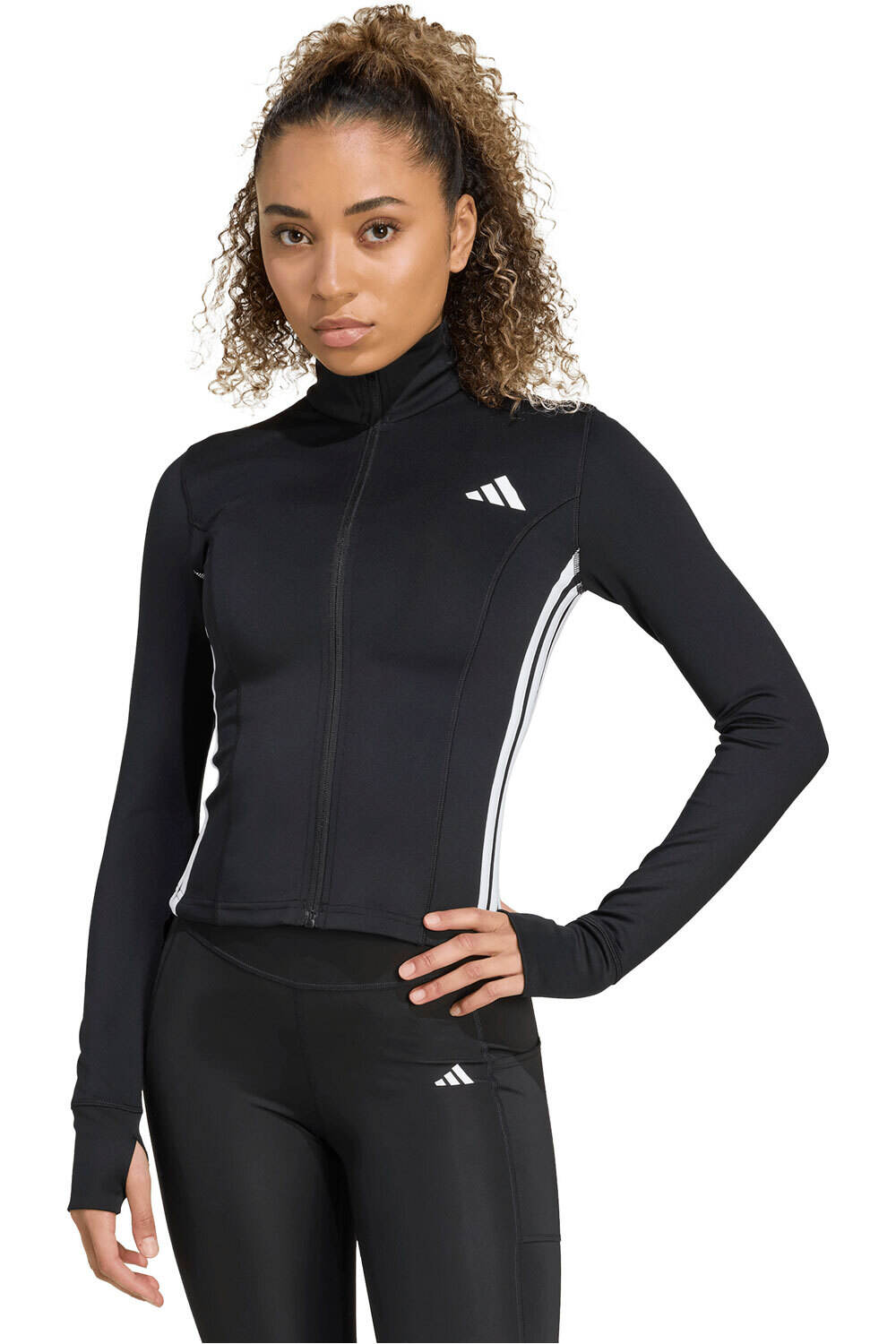 adidas sudaderas deportivas mujer WORKOUT ESSENTIALS 3-STRIPES NEGRO vista frontal