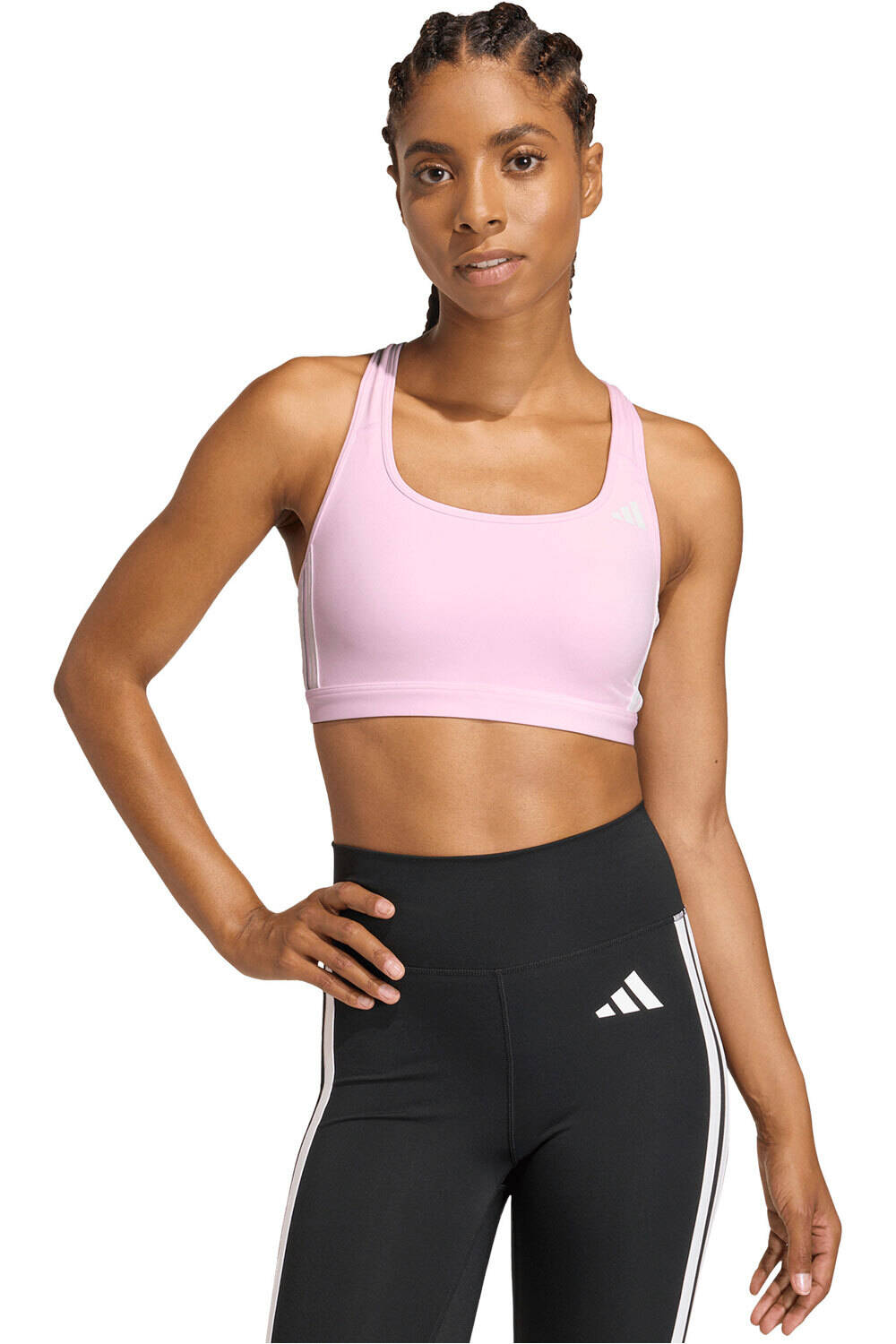 adidas sujetadores deportivos OPTIME ESSENTIALS WORKOUT 3-STRIPES MEDIUM SUPPORT ROSA vista frontal
