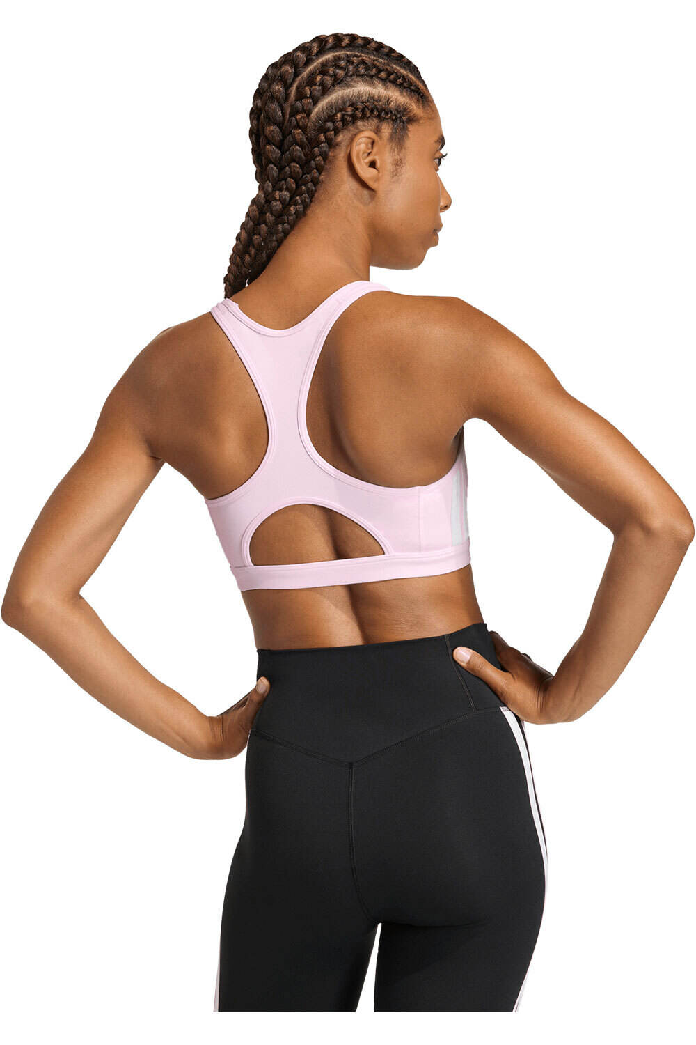 adidas sujetadores deportivos OPTIME ESSENTIALS WORKOUT 3-STRIPES MEDIUM SUPPORT ROSA vista trasera