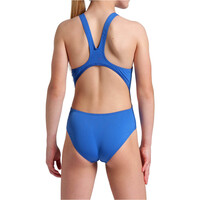 Arena bañador natación niña TEAM SWIMSUIT SWIM TECH SOLID AZUL vista trasera