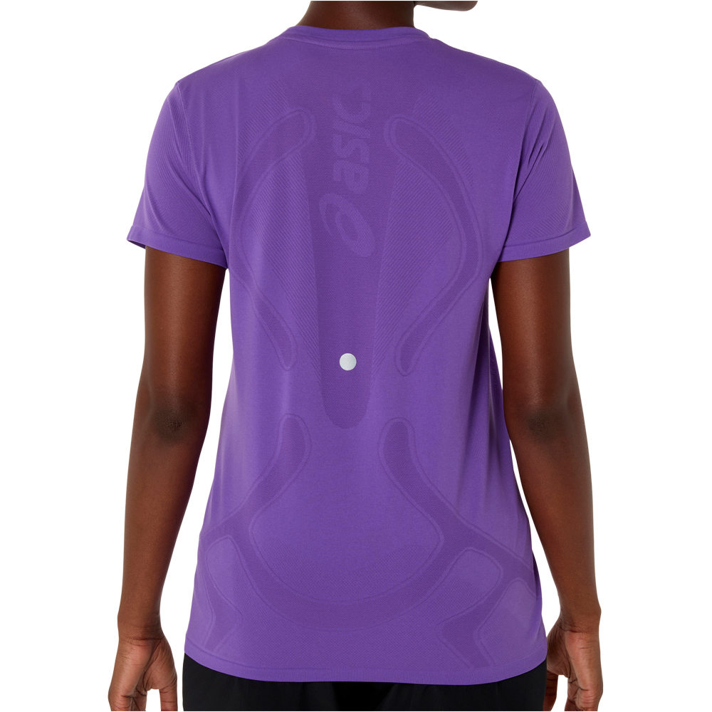 Asics camiseta entrenamiento manga corta mujer ROAD SEAMLESS AZUL vista trasera