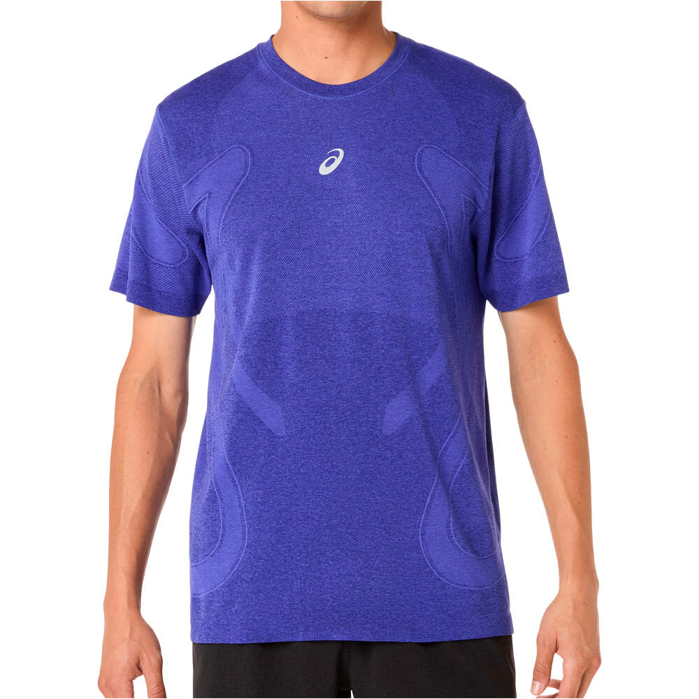 Asics camiseta técnica manga corta hombre ROAD SEAMLESS AZUL vista frontal