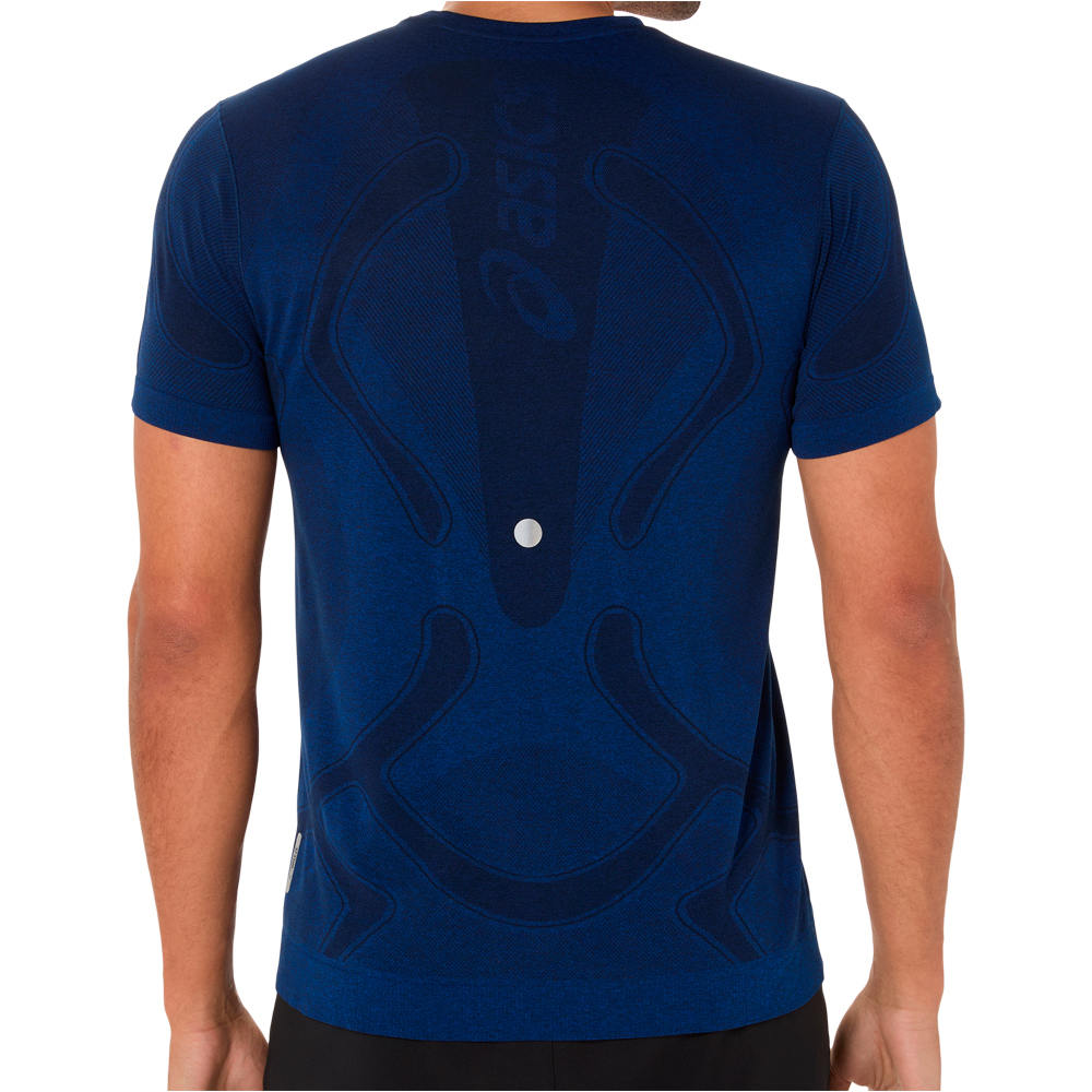 Asics camiseta técnica manga corta hombre ROAD SEAMLESS AZUL vista trasera