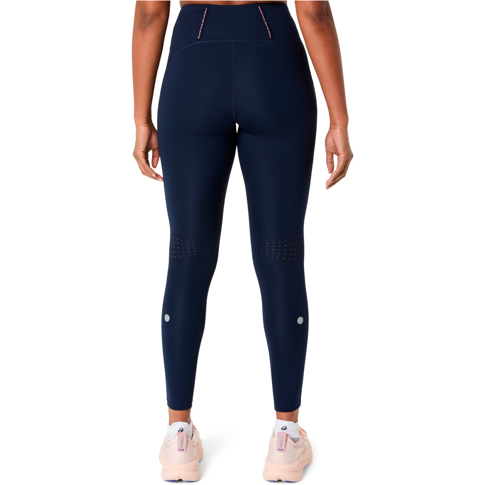 Asics malla larga running mujer ROAD AZUL vista trasera
