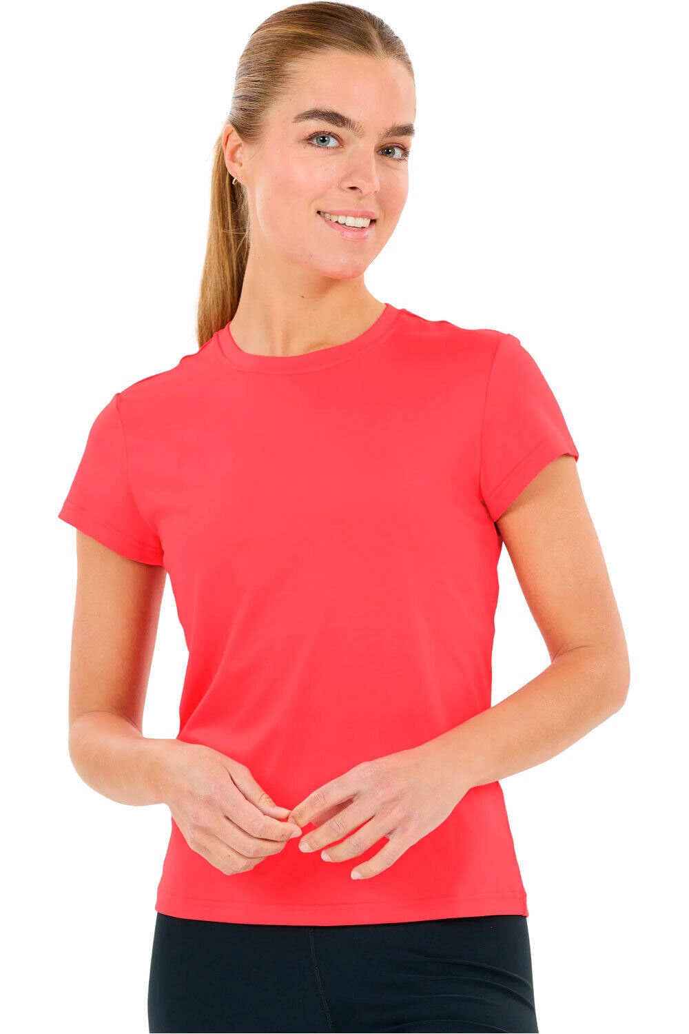 Athlecia camisetas fitness mujer ALMI NARANJA vista frontal