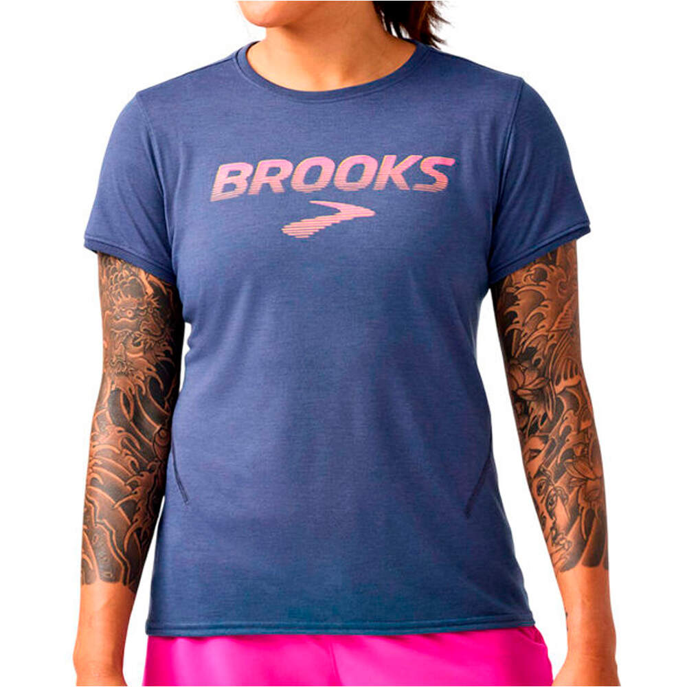 Brooks camiseta entrenamiento manga corta mujer DISTANCE 3.0 GRIS vista frontal