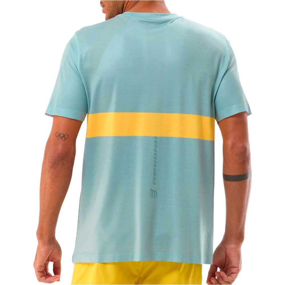 Compressport camisetas trail running manga corta hombre PERFORMANCE AZUL vista trasera