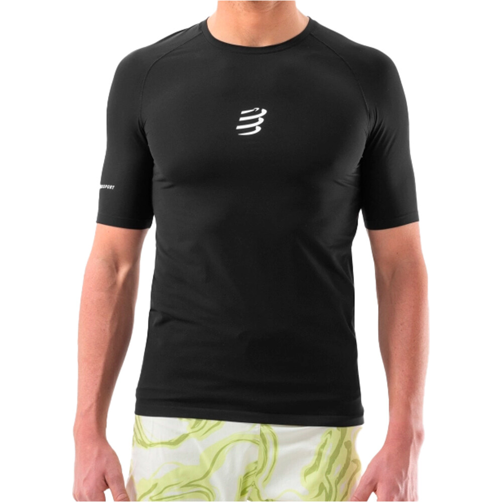 Compressport camisetas trail running manga corta hombre TRAIL RACING NEGRO vista frontal