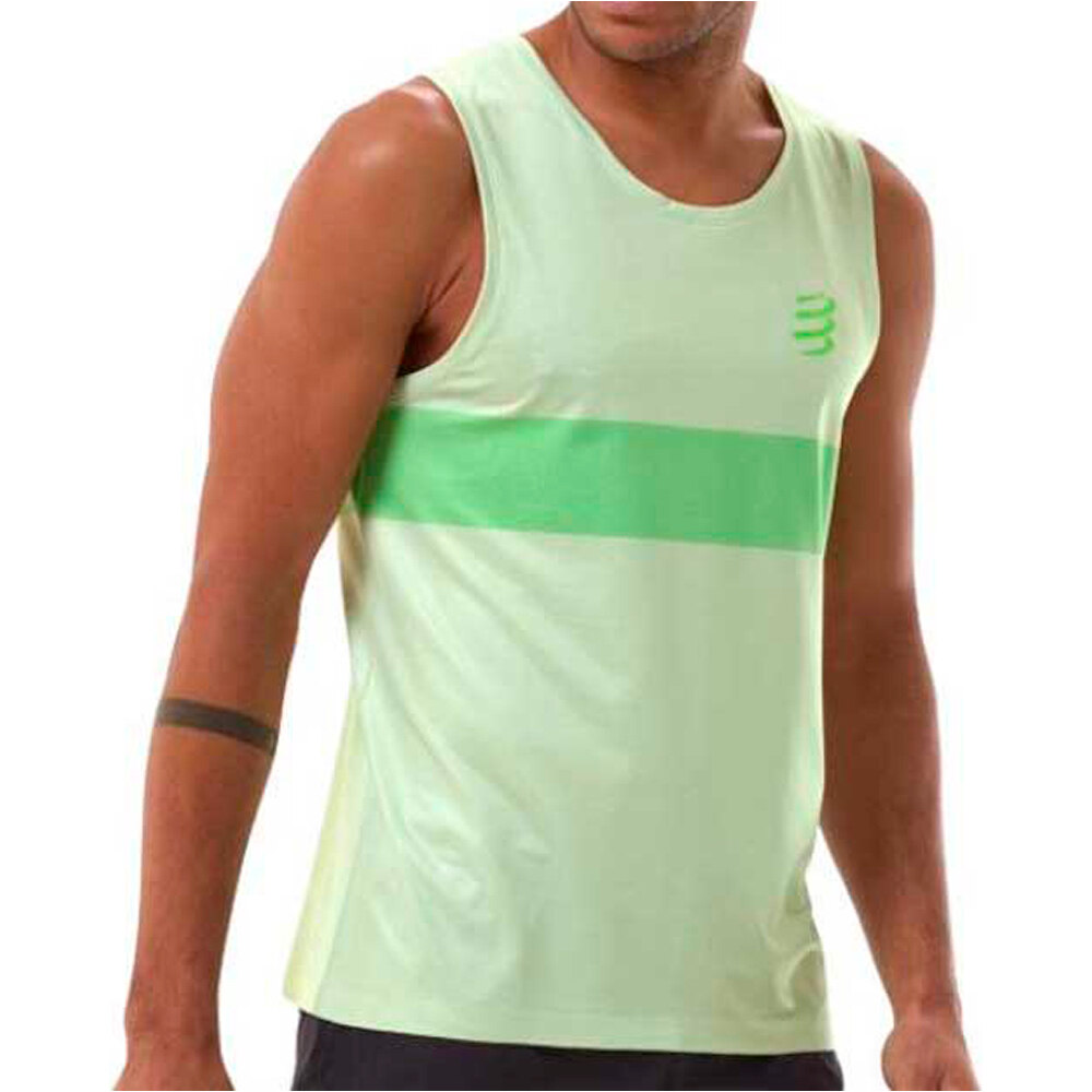 Compressport camisetas trail running tirantes hombre PERFORMANCE VERDE vista frontal