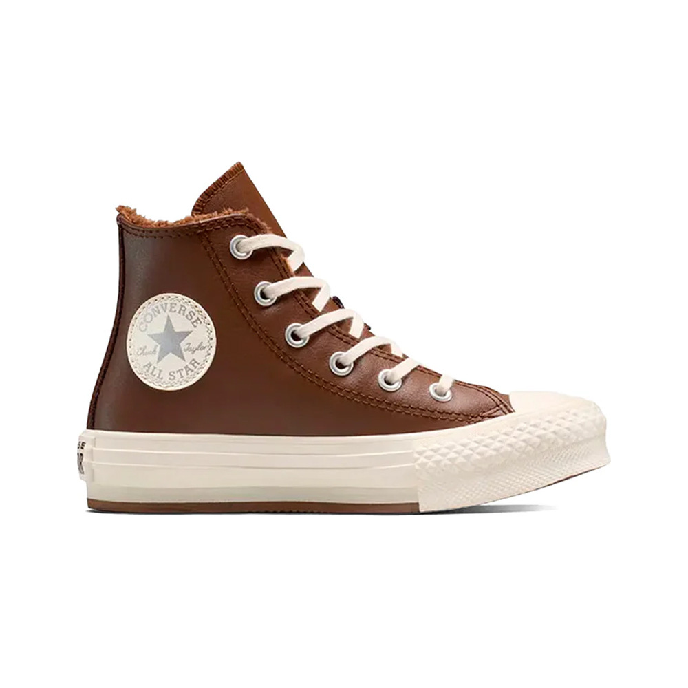 Converse zapatilla moda niño CHUCK TAYLOR ALL STAR LIFT FUZZY-LINING PLATFORM MARRON lateral exterior