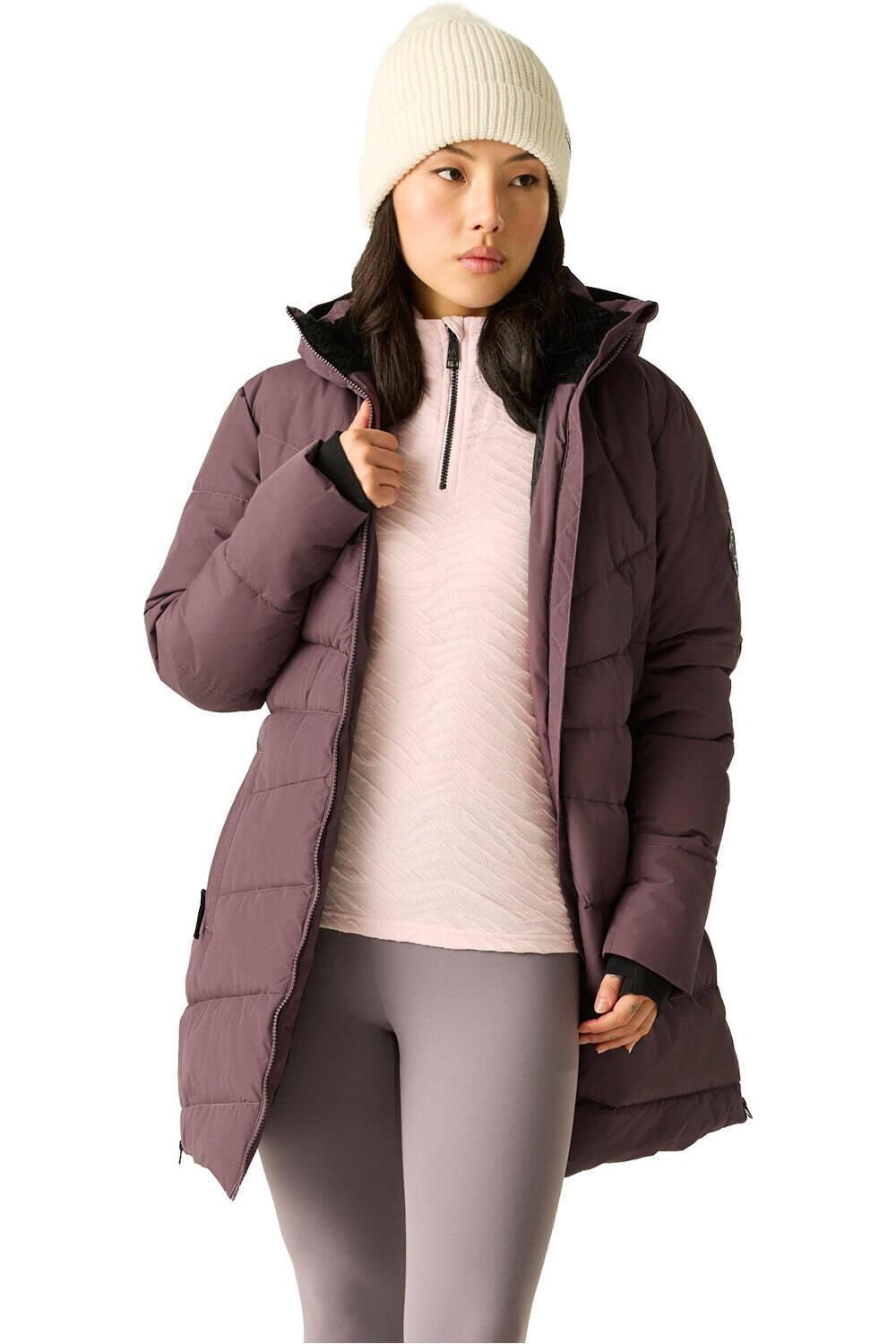 Dare2b chaqueta impermeable insulada mujer GLACIER LONG MORADO vista detalle