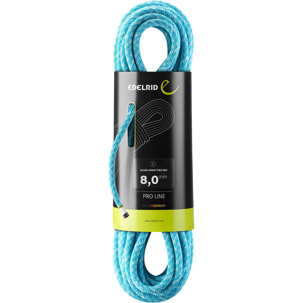Edelrid cuerda escalada GUIDE ASSIST PRO DRY 8 MM 30 M AZUL vista frontal