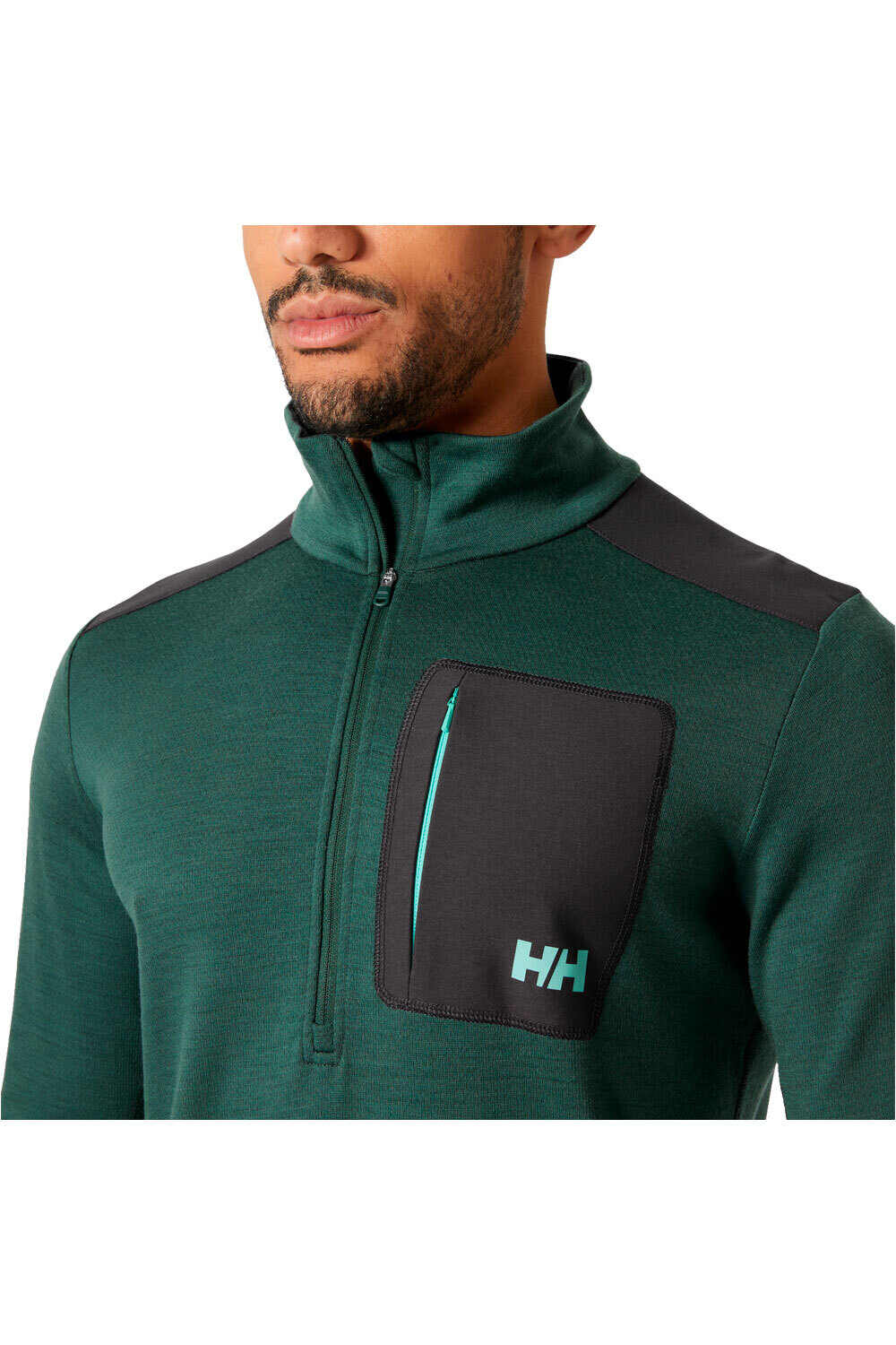Helly Hansen forro polar hombre LIFA MERINO MIDLAYER VERDE vista detalle