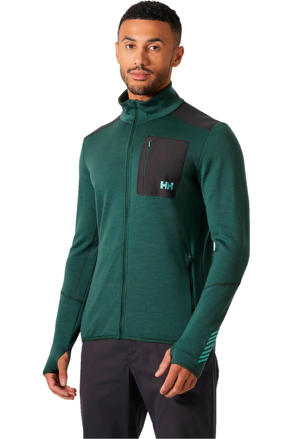 Helly Hansen forro polar hombre LIFA MERINO MIDLAYER VERDE vista frontal