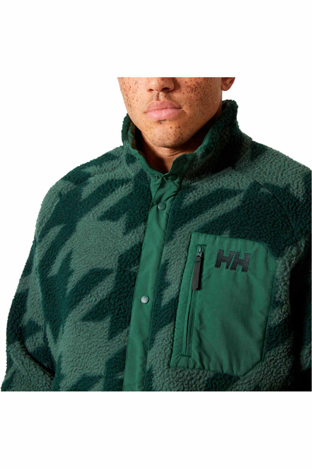 Helly Hansen forro polar hombre PANORAMA PRINTED PILE SNAP VERDE vista detalle