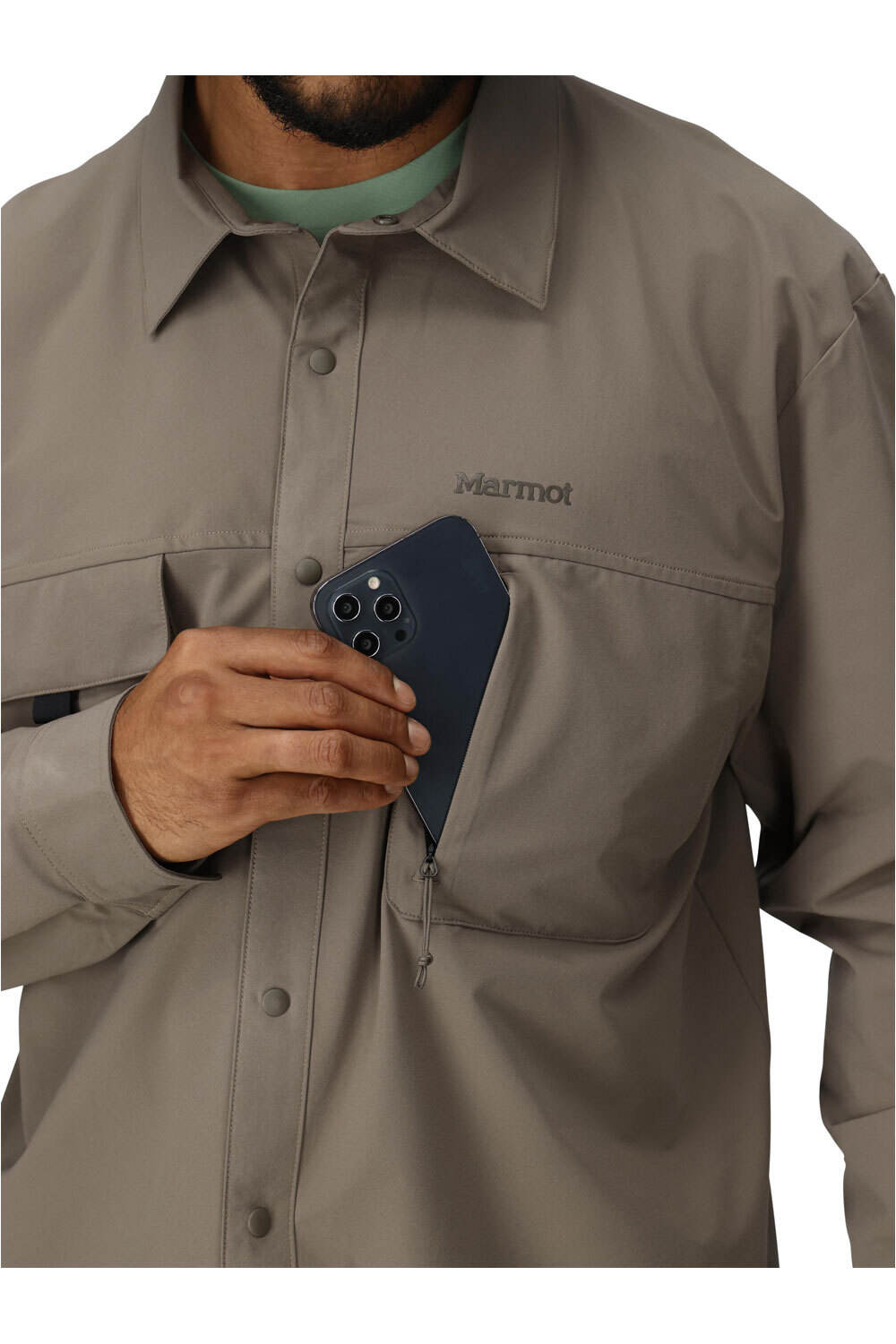 Marmot camisa montaña manga larga hombre AIREXCHANGE SOLARSHIELD GRIS vista detalle