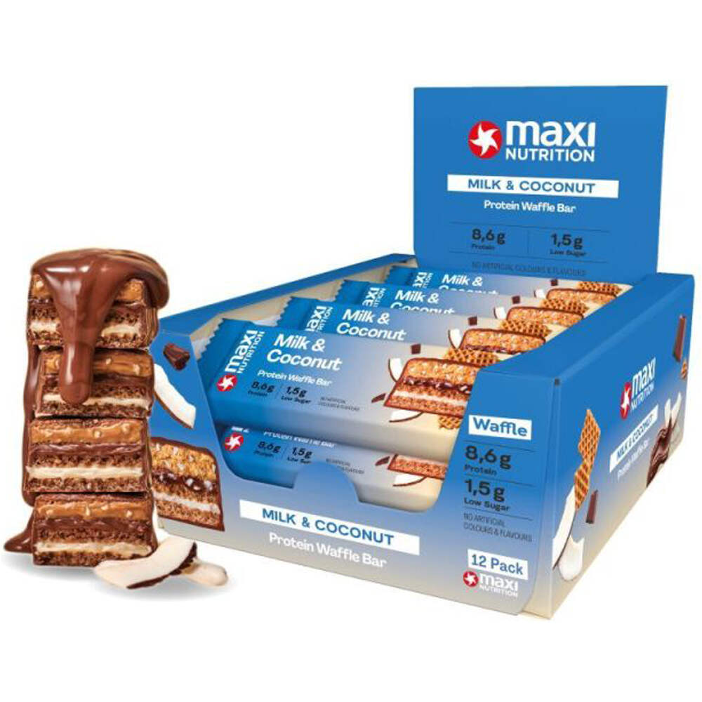 Maxi Nutrition barritas energéticas MILKY WAFFLE PROTEIN BAR COCONUT 40 G  vista frontal