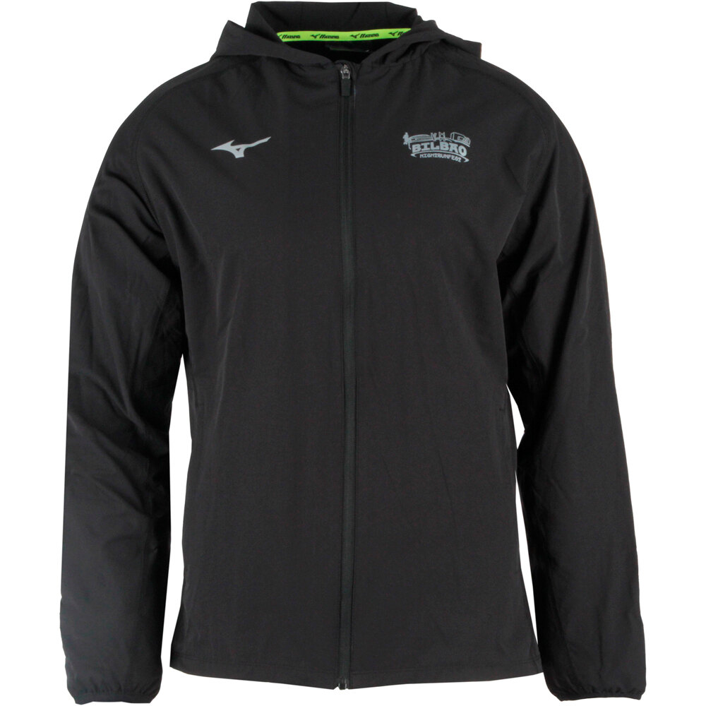 Mizuno CHAQUETA RUNNING HOMBRE BILBAO NIGHT RUNNING FEST MERCHANDISING NEGRO vista frontal