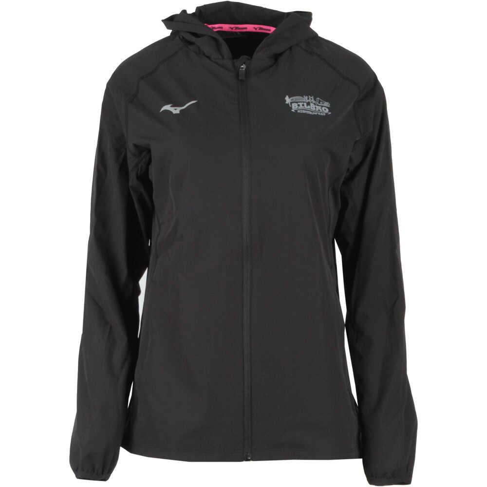 Mizuno CHAQUETA RUNNING MUJER BILBAO NIGHT RUNNING FEST MERCHANDISING NEGRO vista frontal