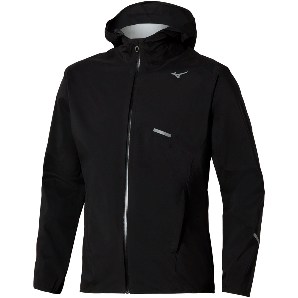 Mizuno CHAQUETA TRAIL RUNNING HOMBRE Trail Waterproof 20K Hooded Jacket NEGRO vista frontal