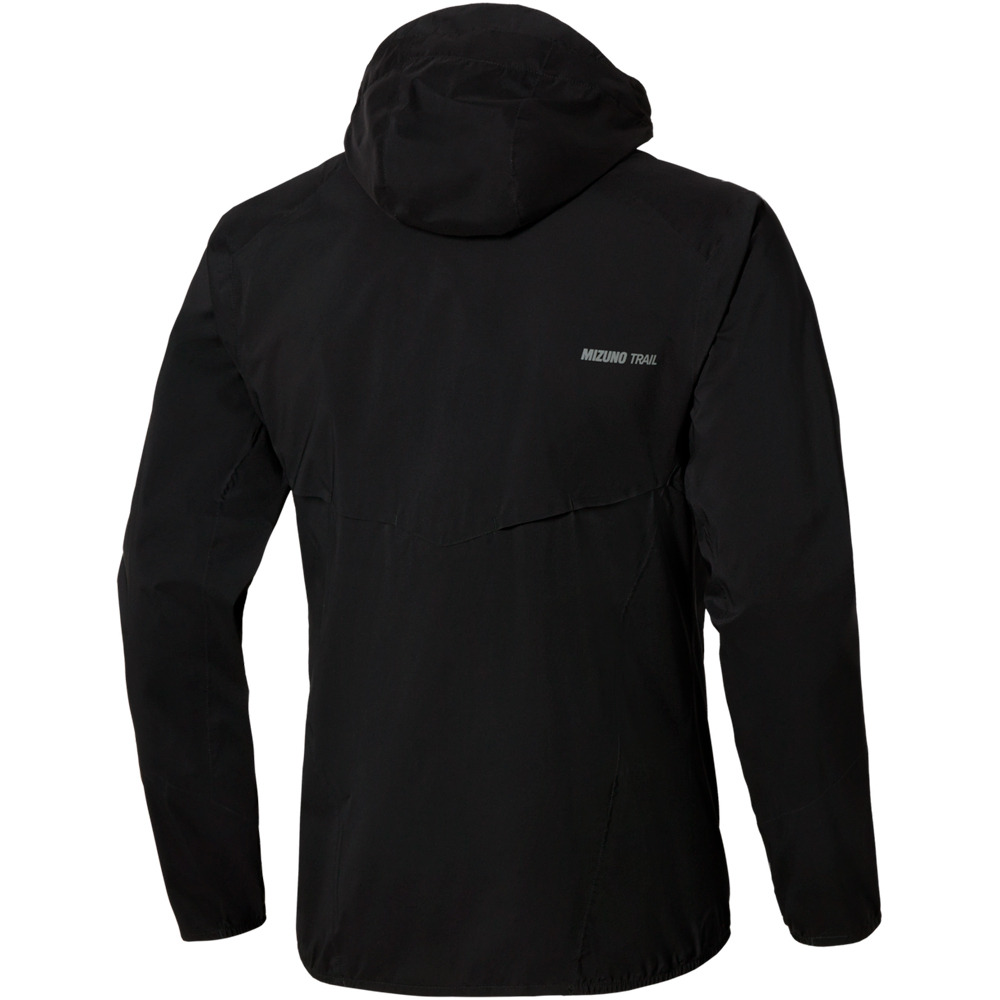 Mizuno CHAQUETA TRAIL RUNNING HOMBRE Trail Waterproof 20K Hooded Jacket NEGRO vista trasera