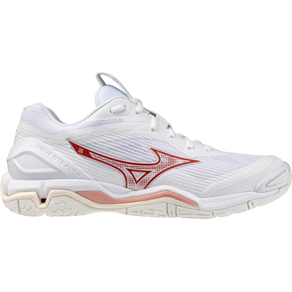 Mizuno zapatillas indoor mujer WAVE STEALTH 6 BLANCO lateral exterior