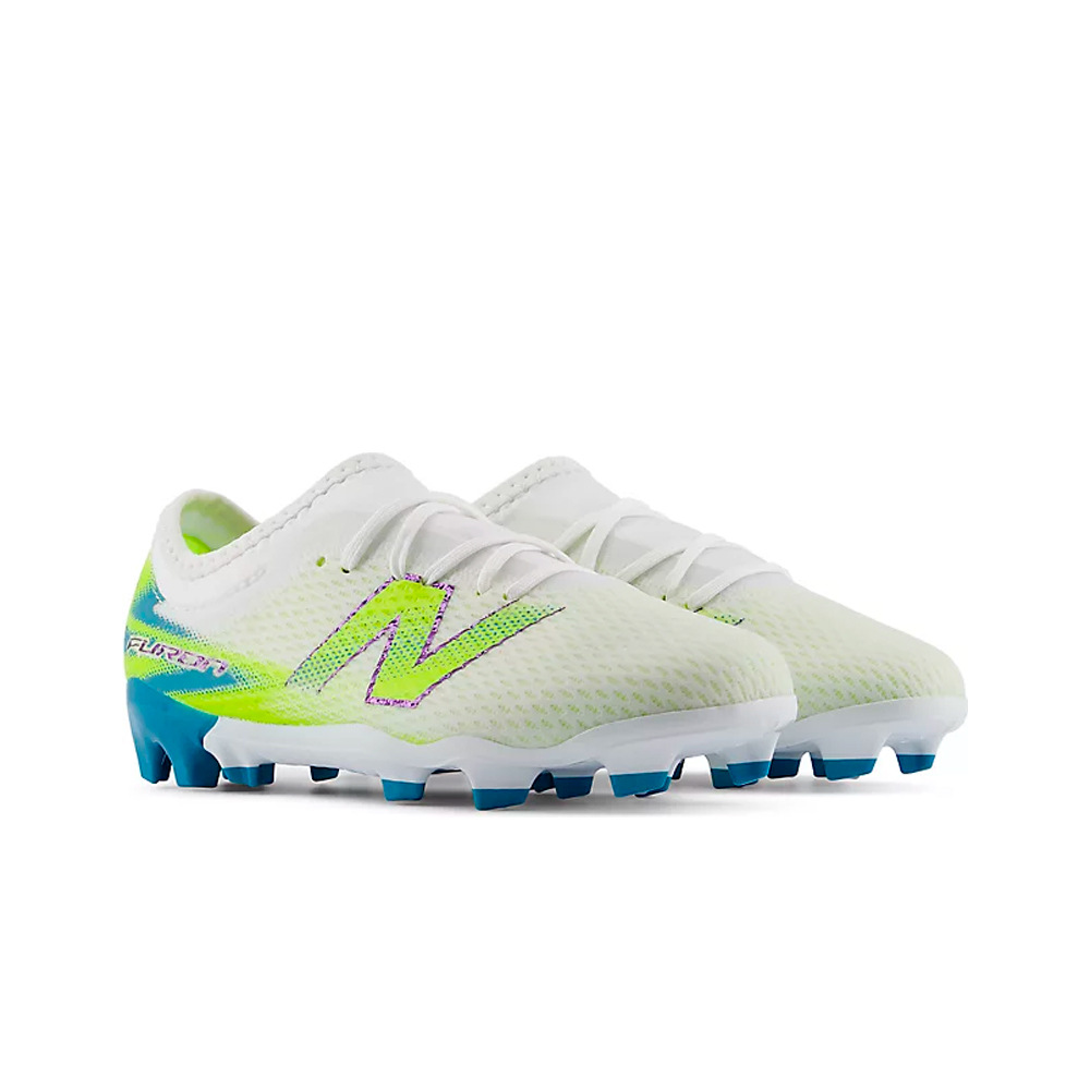 New Balance botas de futbol niño cesped artificial Furon Team Jnr FG V9 BLANCO lateral interior
