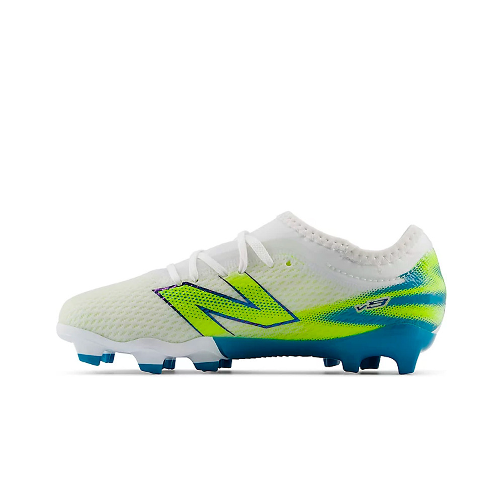 New Balance botas de futbol niño cesped artificial Furon Team Jnr FG V9 BLANCO puntera