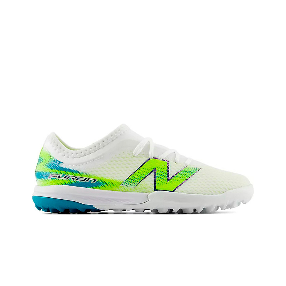 New Balance botas de futbol niño multitaco y terreno duro Furon Team Jnr TF V9 BLANCO lateral exterior