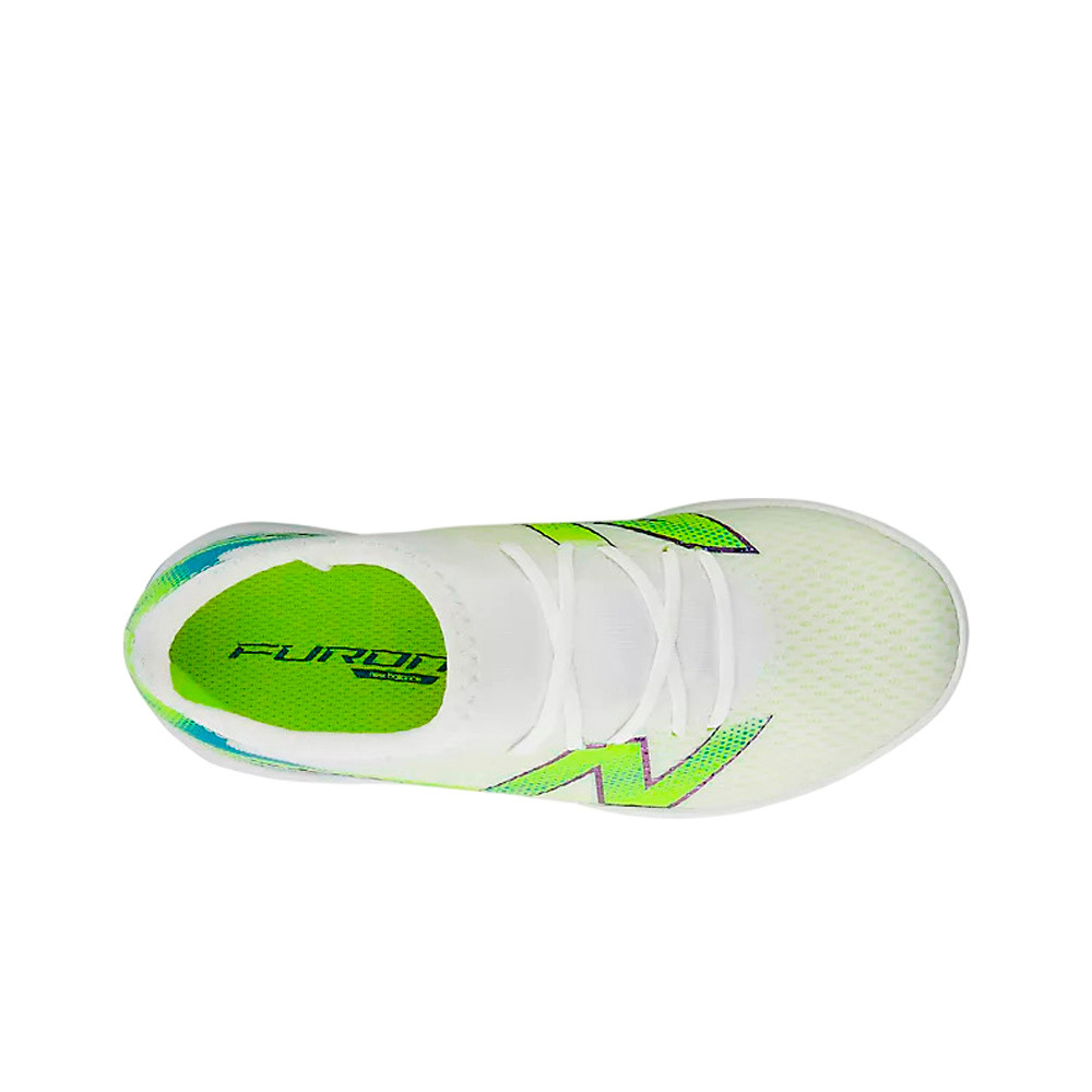 New Balance botas de futbol niño multitaco y terreno duro Furon Team Jnr TF V9 BLANCO vista superior