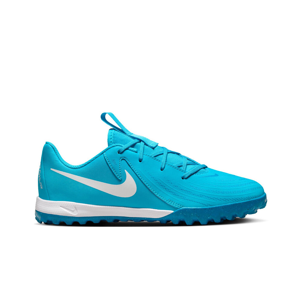 Nike botas de futbol niño multitaco y terreno duro PHANTOM GX II ACADEMY TF AZUL lateral exterior