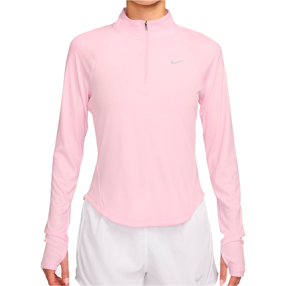Nike camiseta técnica manga larga mujer DRI-FIT TEMPO SWOOSH ROSA vista frontal