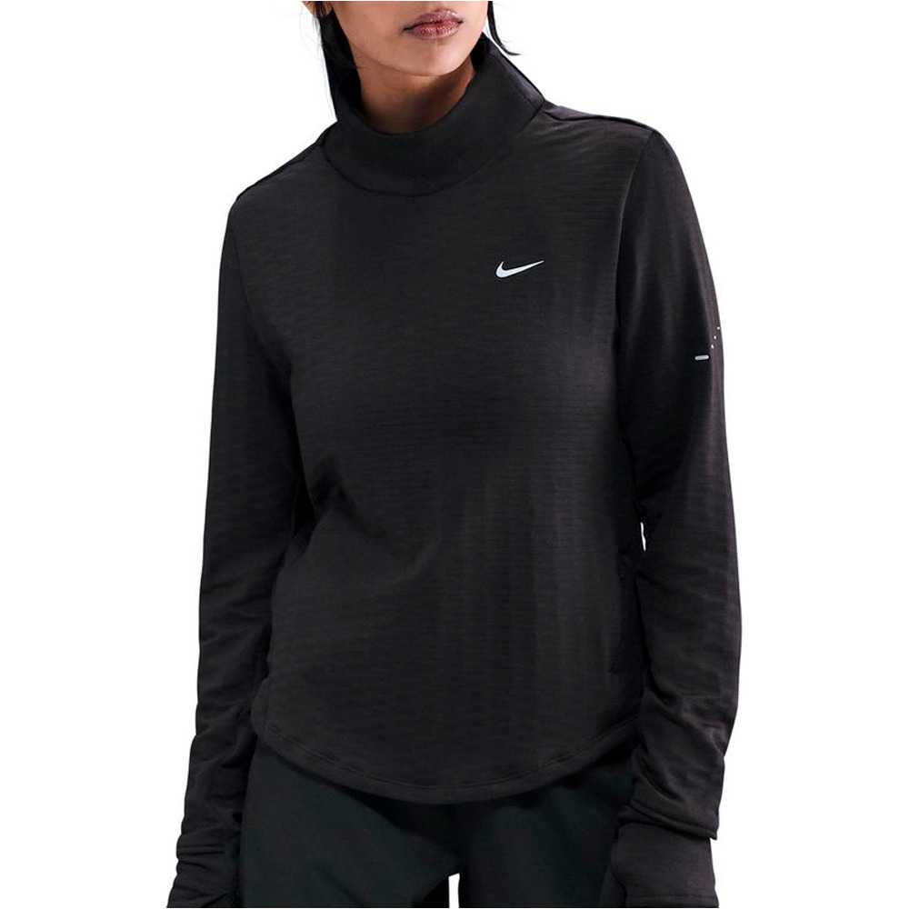 Nike camiseta técnica manga larga mujer THERMA-FIT SWIFT GRIS vista frontal