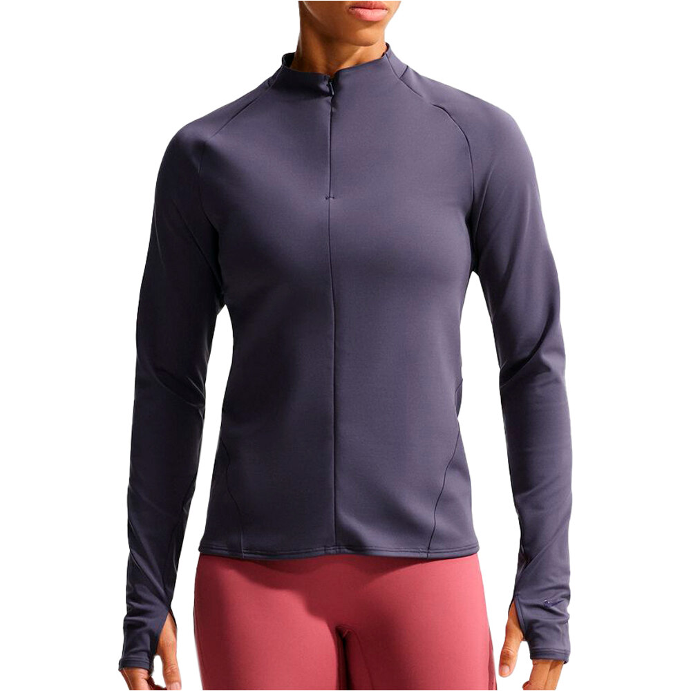 Nike camisetas fitness mujer W NK DF UNVRSA QZ LS TOP MESH GRIS vista frontal