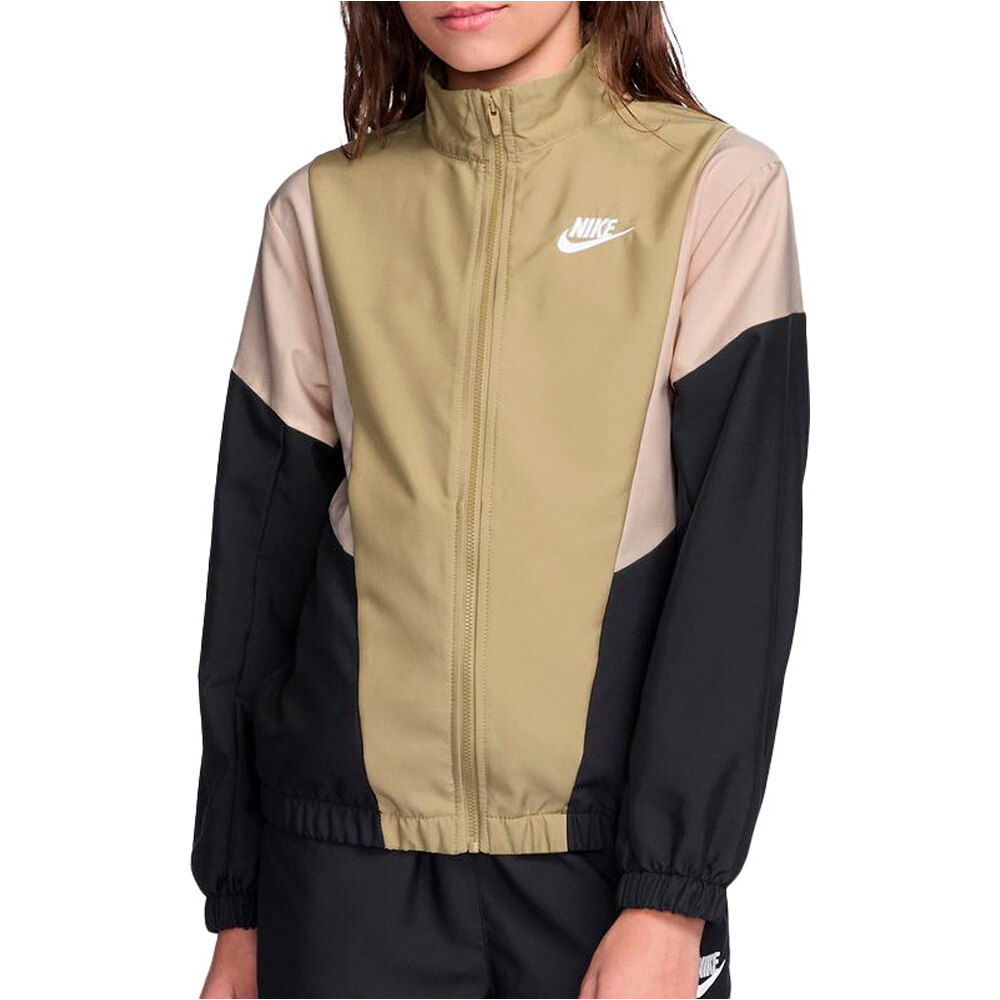 Nike chándal niño K NSW TRACKSUIT WVN FZ NEGRO vista frontal