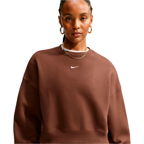 NIKE W NK STDO FLC MW OS CROP CREW marron