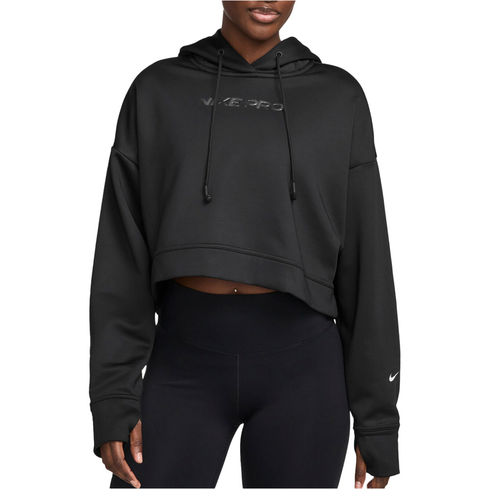 Nike sudaderas deportivas mujer THERMA-FIT PRO NEGRO vista frontal