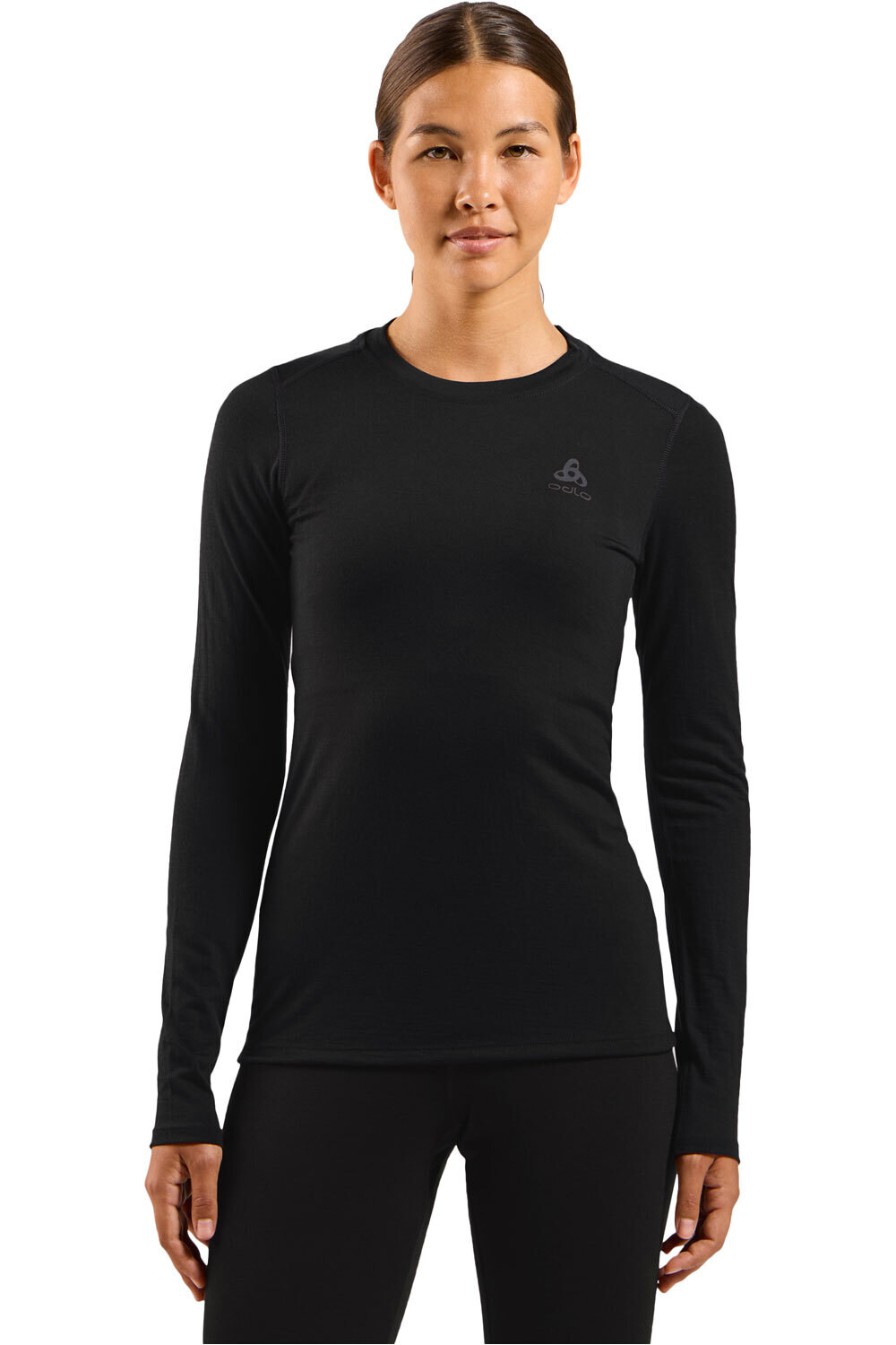 Odlo camiseta térmica manga larga mujer MERINO 160 NEGRO vista frontal