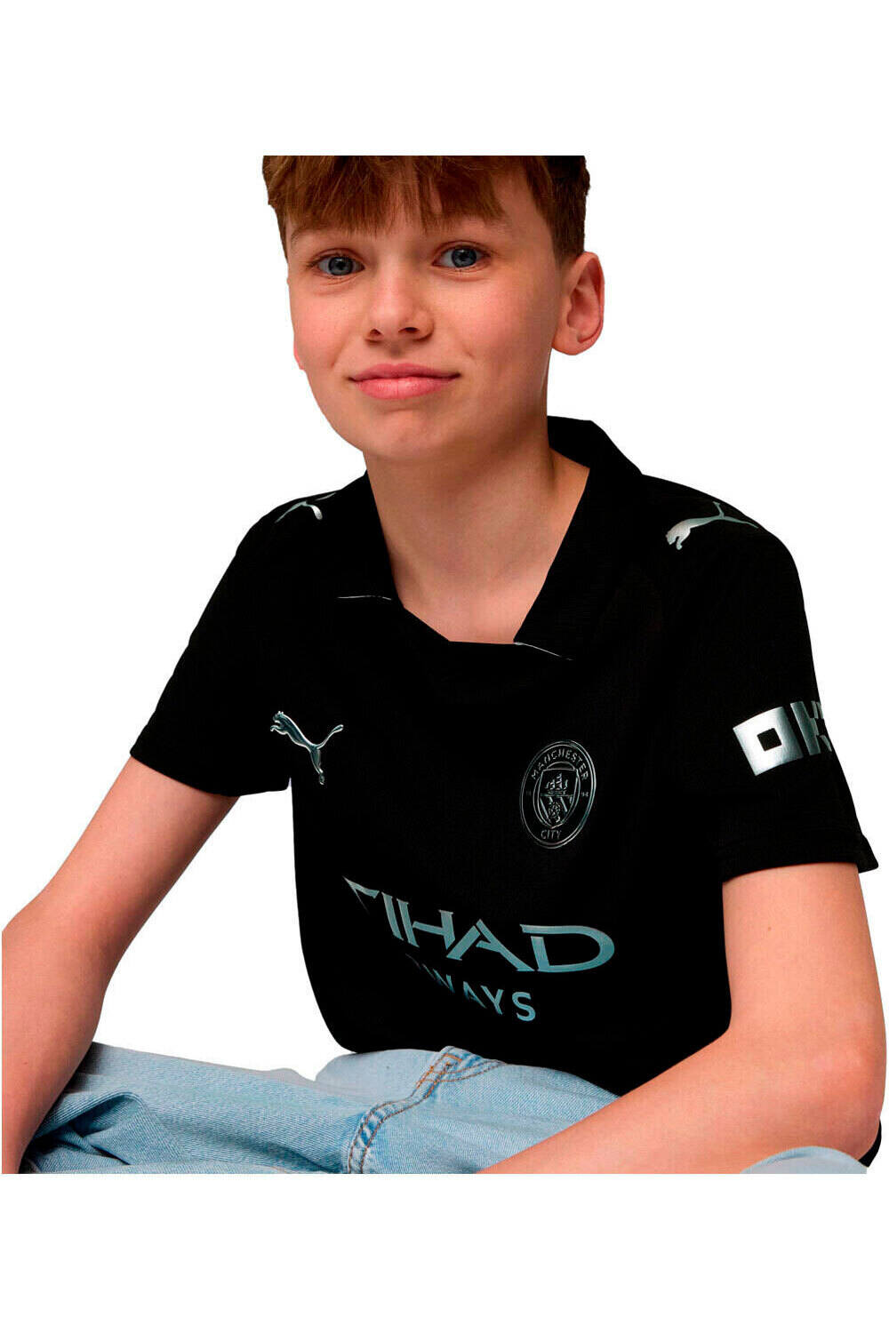 Puma camiseta de fútbol oficiales niño MANCHESTER CITY 25/26 SEGUNDA EQUIPACION NEGRO vista detalle