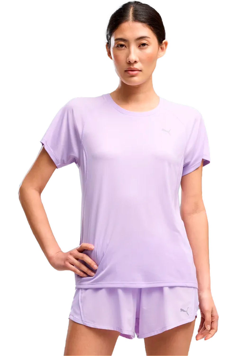 Puma camiseta entrenamiento manga corta mujer RUN VELOCITY MORADO vista frontal