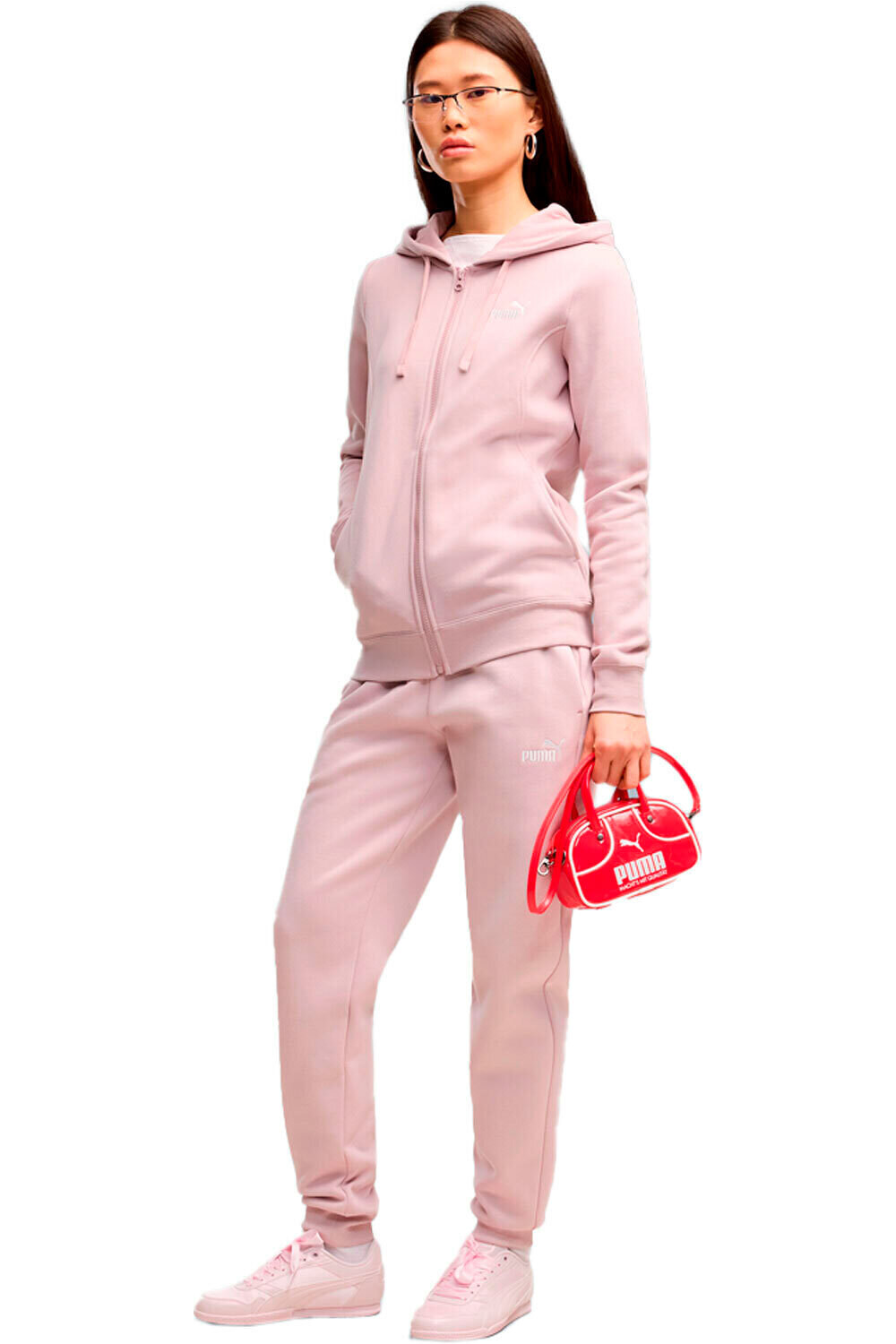 Puma chándal mujer HOODED SWEAT SUIT ROSA vista frontal