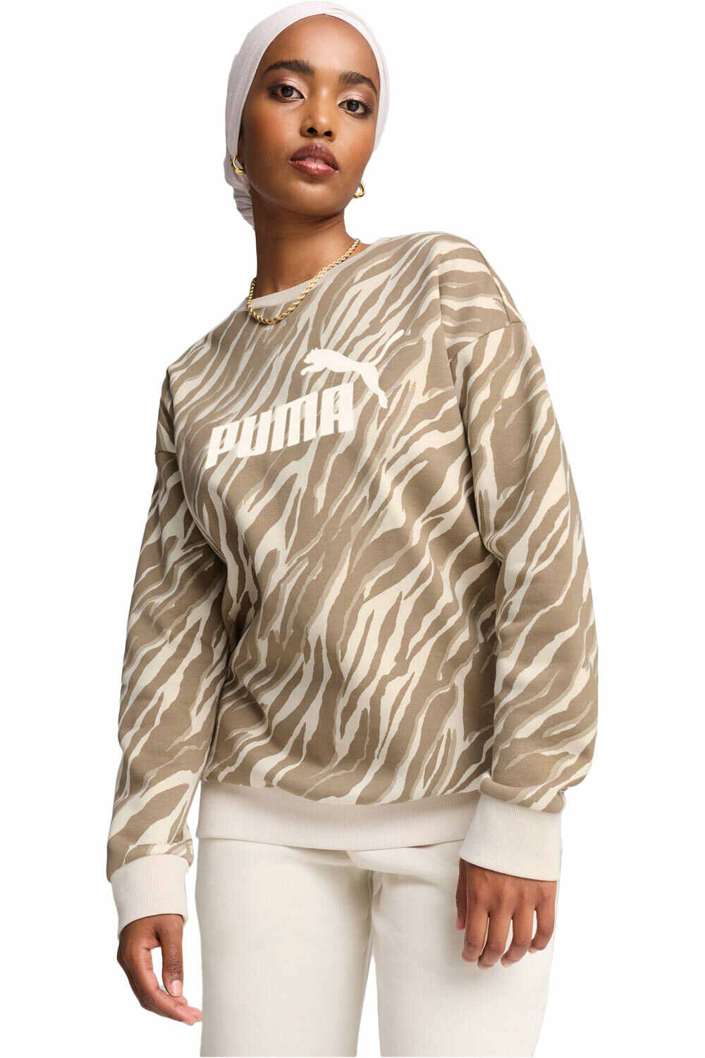 Puma sudadera mujer ESSENTIALS+ ANIMAL ALL OVER PRINT BLANCO vista frontal