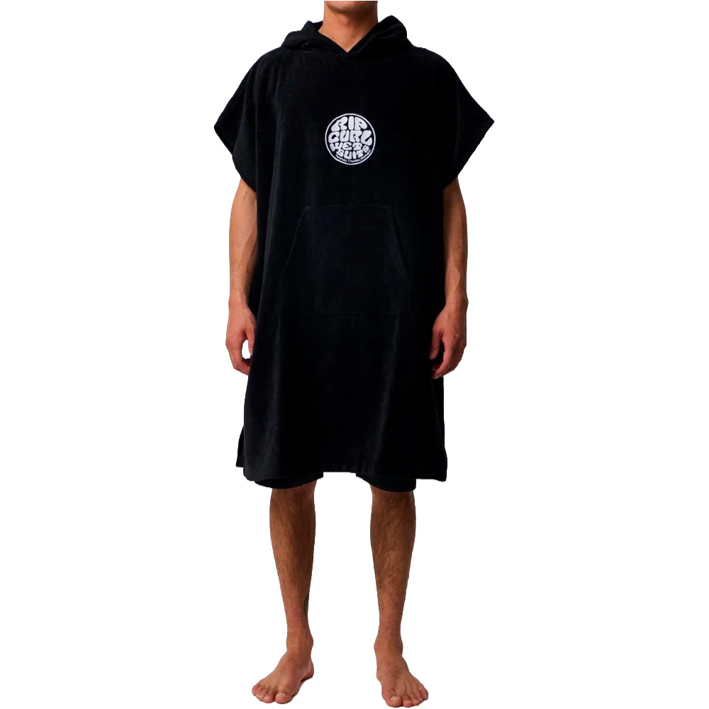 Rip Curl albornoz natación LOGO HOODED TOWEL NEGRO vista frontal