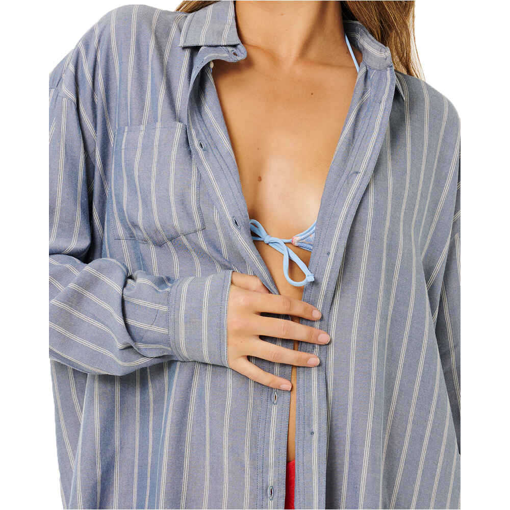 Rip Curl camisa manga larga mujer BEACH DAYS PINSTRIPE AZUL vista detalle